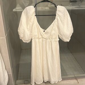 Lulus Puff Sleeve Cream Dress